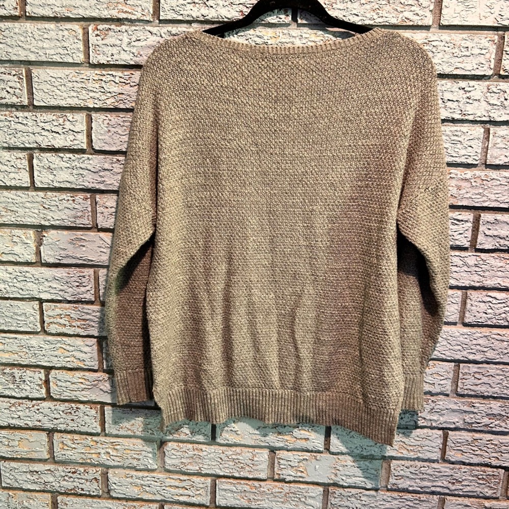 Lauren Ralph Lauren Tan Textured Basket Weave Knit Scoop Neck Sweater Womens